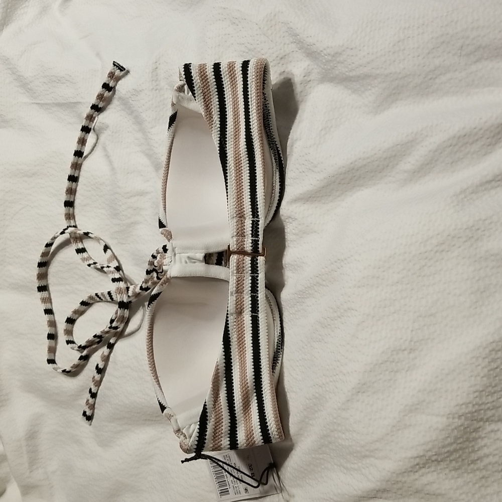NWT STRAPLESS STRIPED UNDERWIRE MOLDED CUP BIKINI SWIM SWIMSUIT BRA TOP 32B - Picture 4 of 5